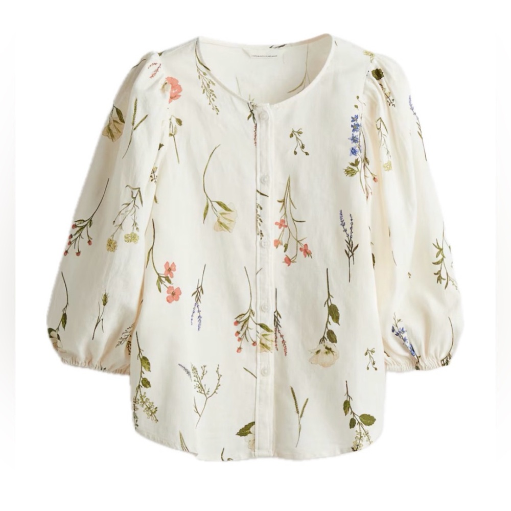 H&M Cream Floral Button-Front Blouse